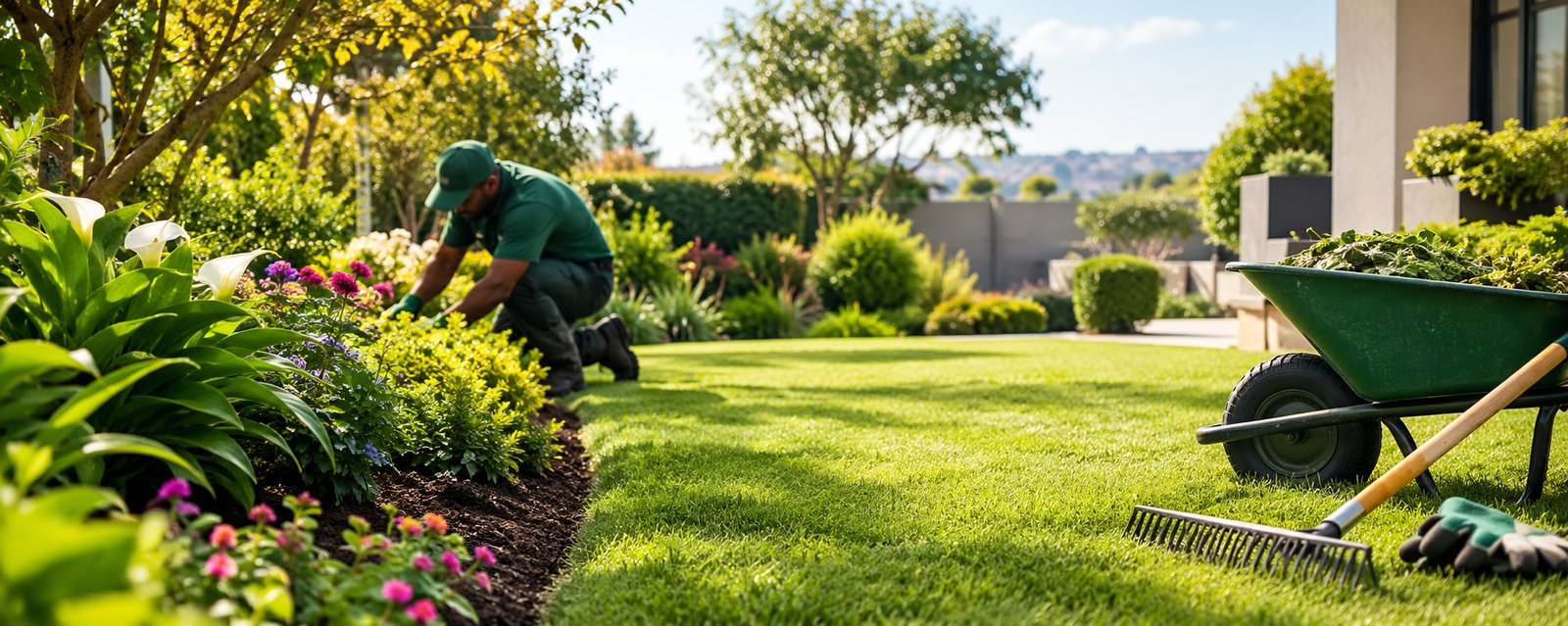 Professional garden maintenance — trimming, planting, and lawn care
